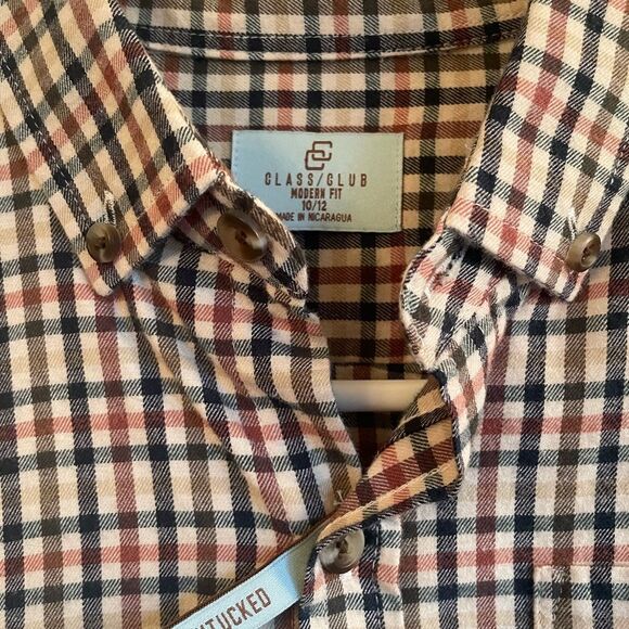Class Club boys plaid button down dress shirt size 10/12 NWT - Picture 2 of 4
